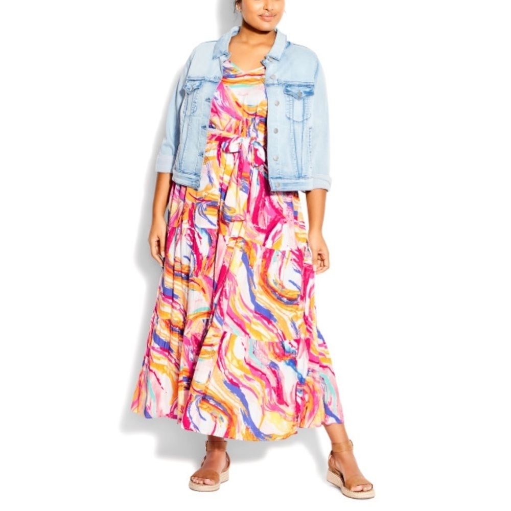 Loralette Seashore Size 16W Relativity Multicolor Sleeveless V-Neck Maxi Dress - Picture 4 of 8